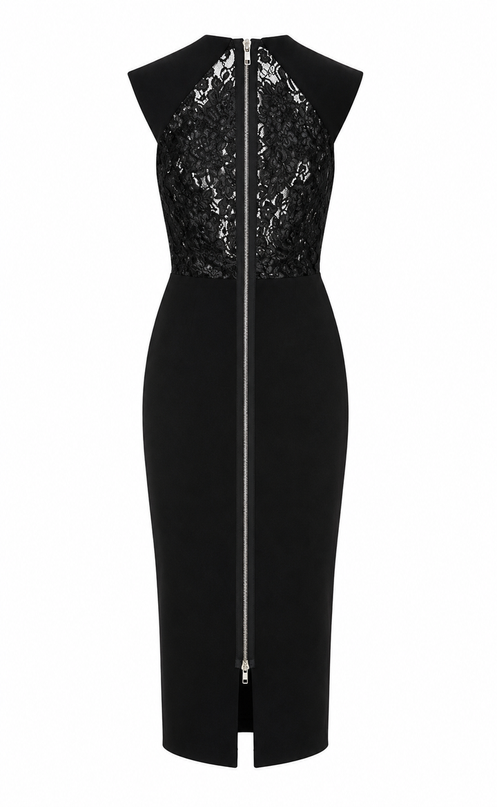 Black Sleeveless Illusion Panel Midi Dress – NOIRELLE