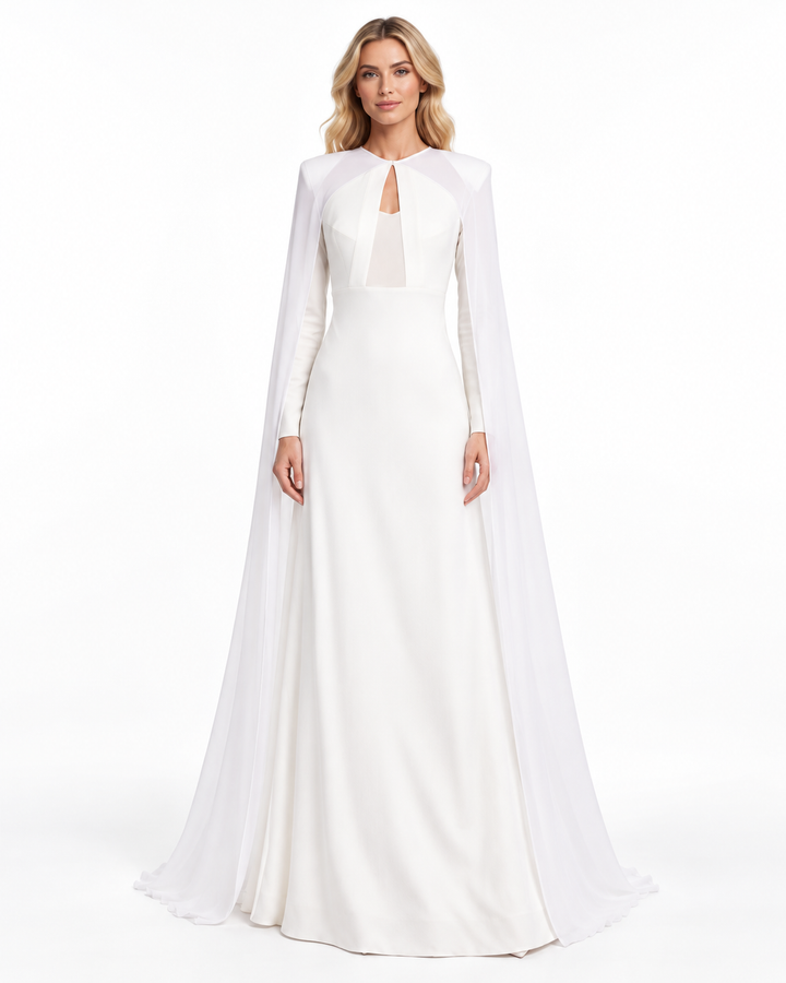 Keyhole Cape Sleeve Evening Gown - Alabrielle