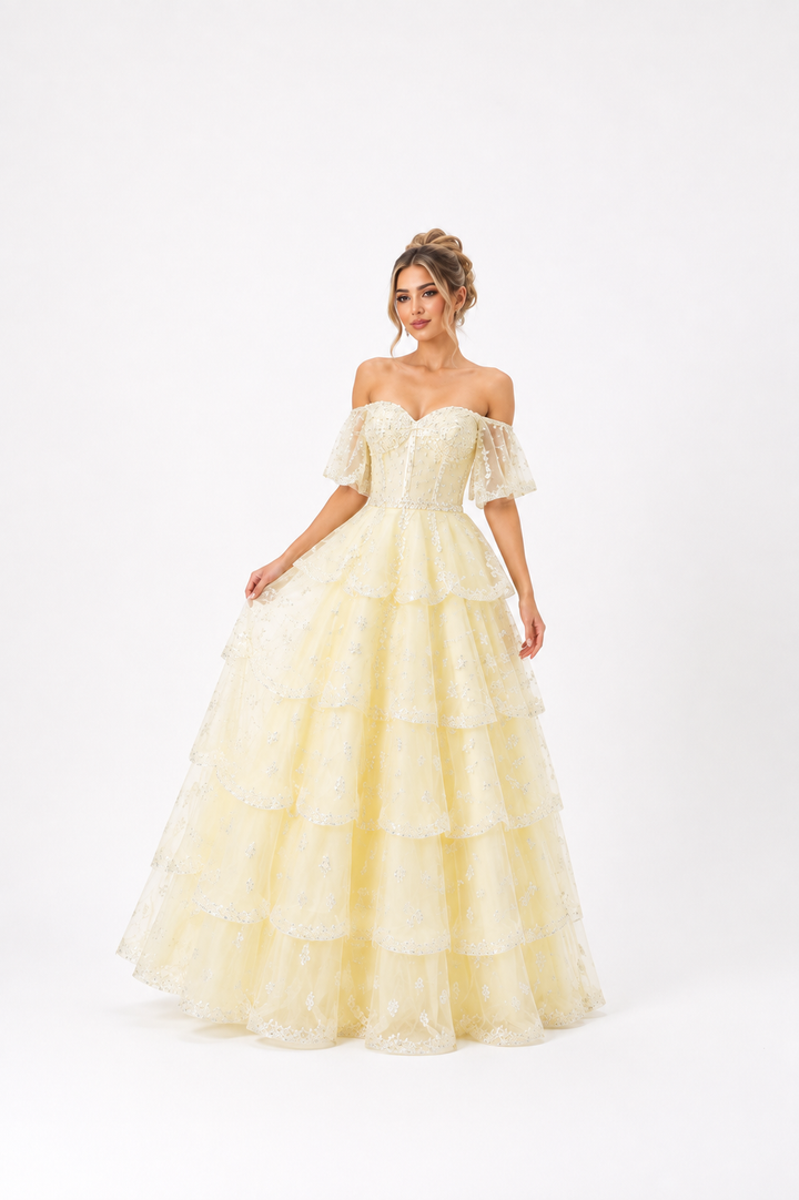 Crystal Tiered Strapless Gown – BLUSH