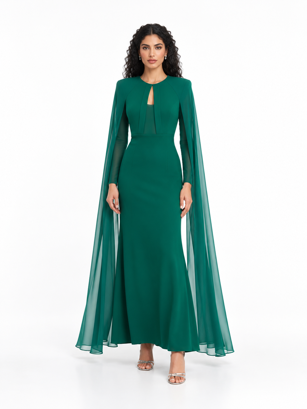 Keyhole Cape Sleeve Evening Gown - Verdancia
