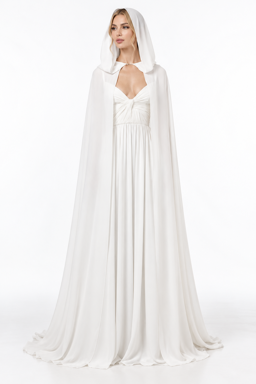 Hooded Cape Ruched Evening Gown - Seraphine