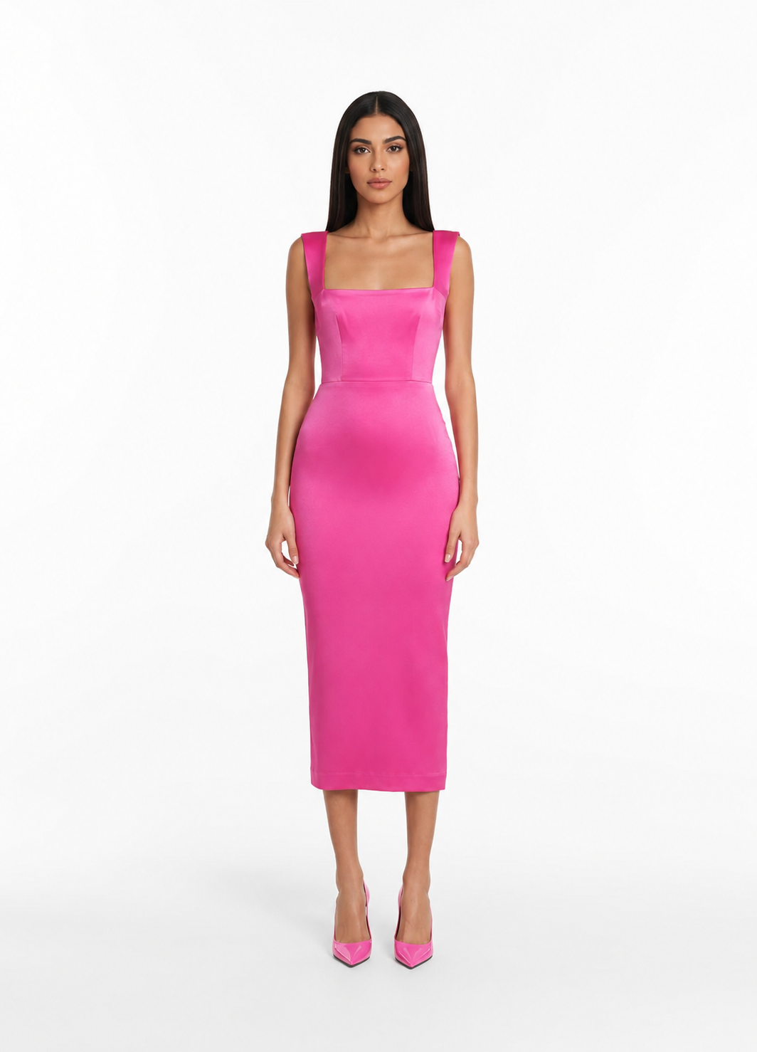 Square Neck Satin Midi Dress – ROSABELLA