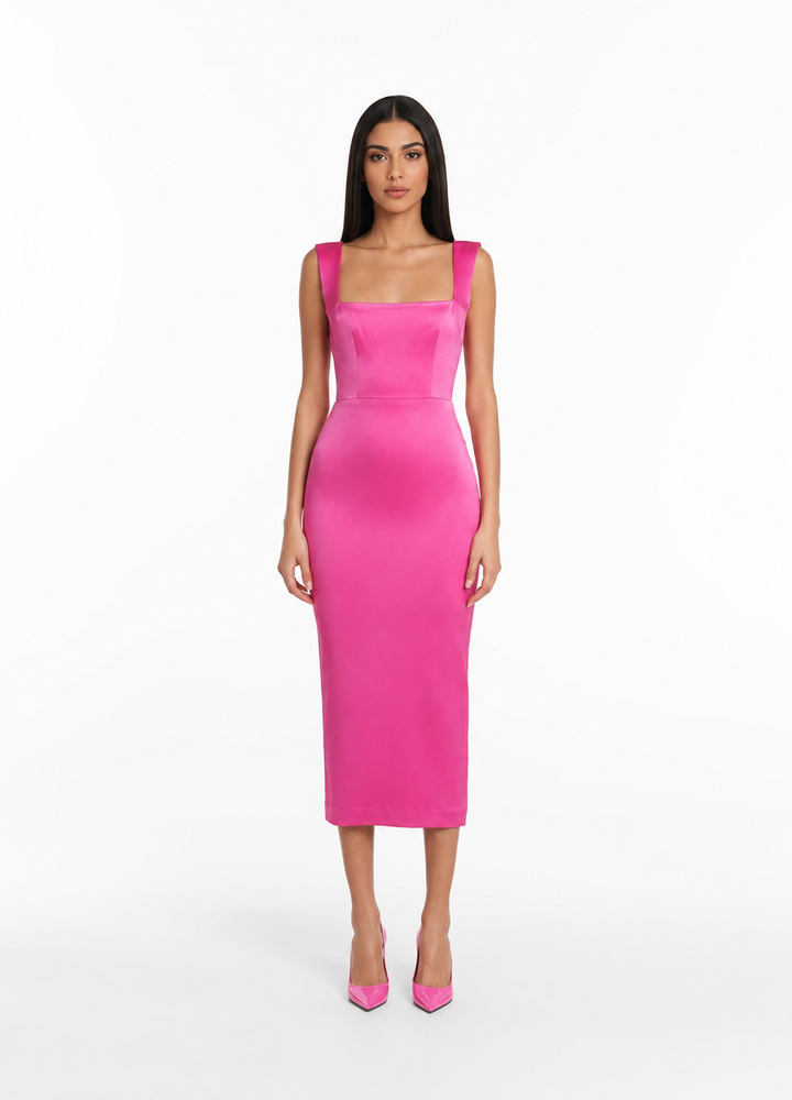 Square Neck Satin Midi Dress – ROSABELLA