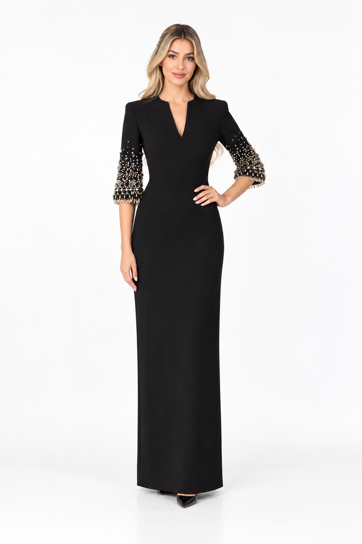 Embellished Sleeve Gown - Veloura