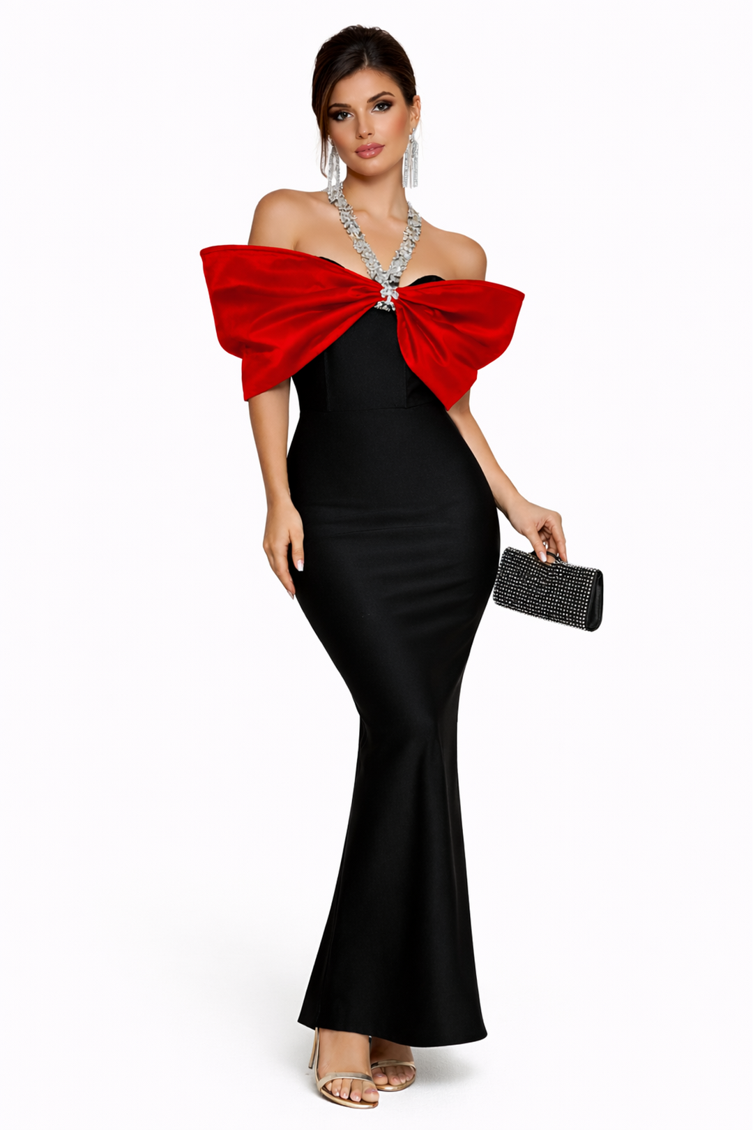 Crystal Halter Cape Gown – FUCHSIA