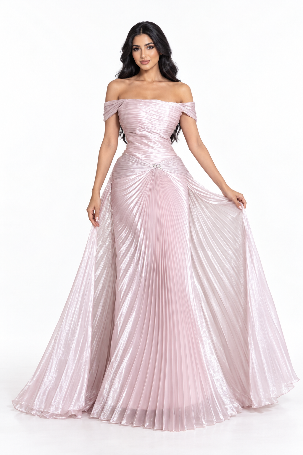 Pleated Off-Shoulder Draped - Pearl
