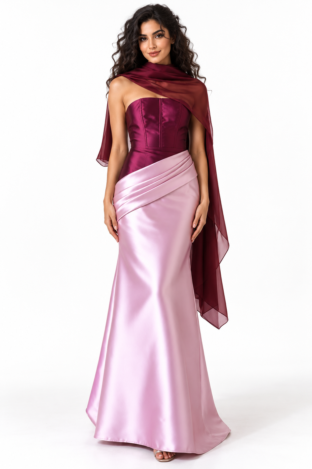 Two-Tone Draped Satin Evening - Marvella