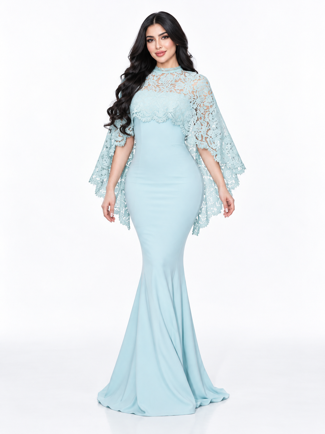 Lace Cape Mermaid Dress - Frost