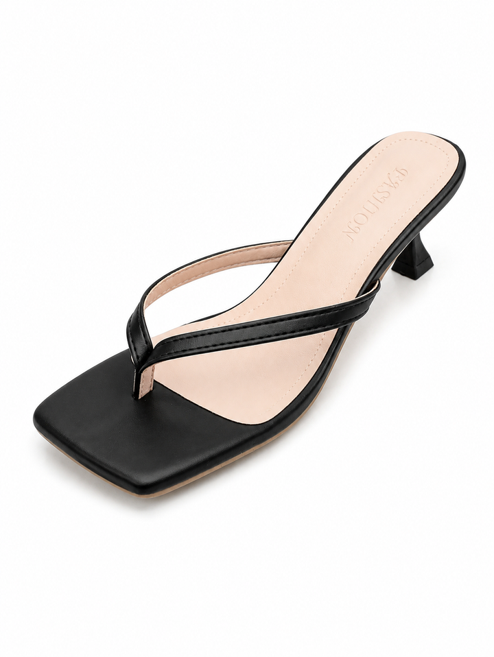 Chic White Square-Toe Kitten Heel Thong Sandals – Nova