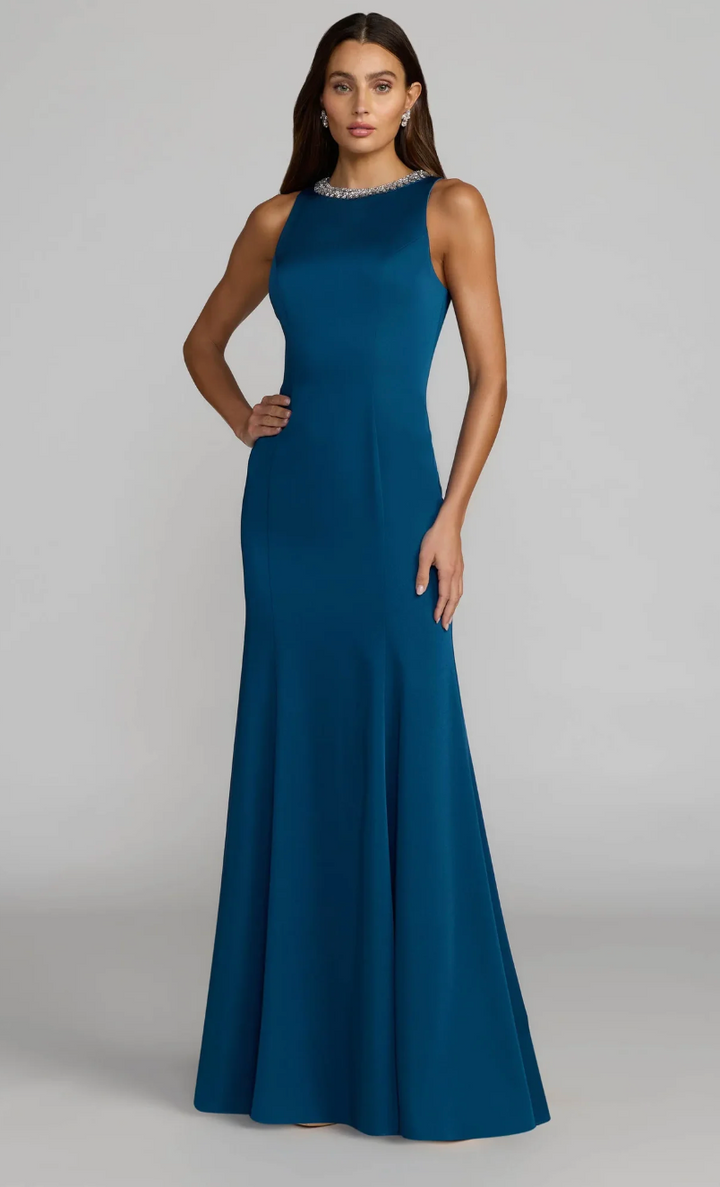 Crystal Neck Mermaid Gown - Teal