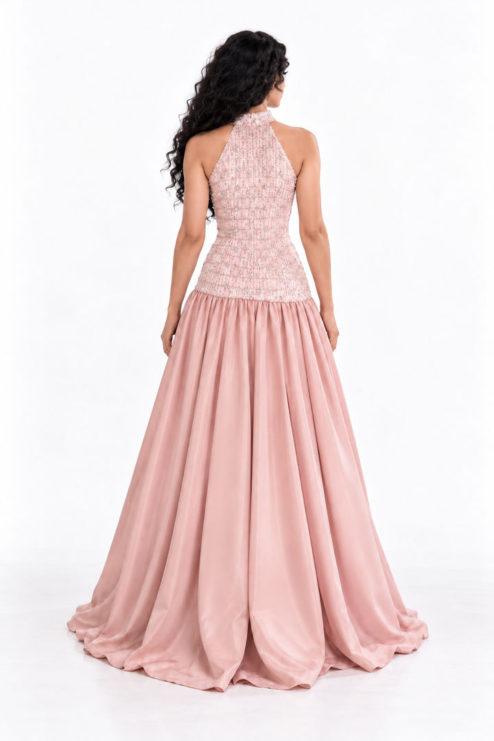 Textured Halter Bow Evening - Elaris