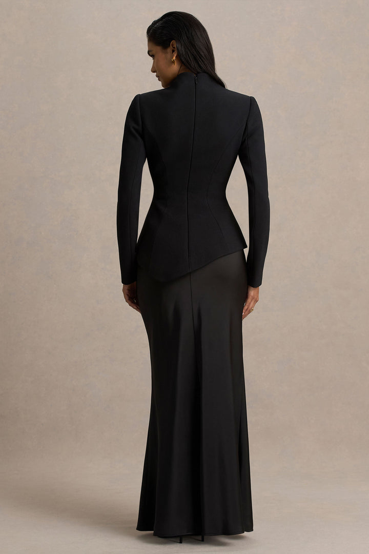 structured long-sleeve gown with sculpted waist – AURORA