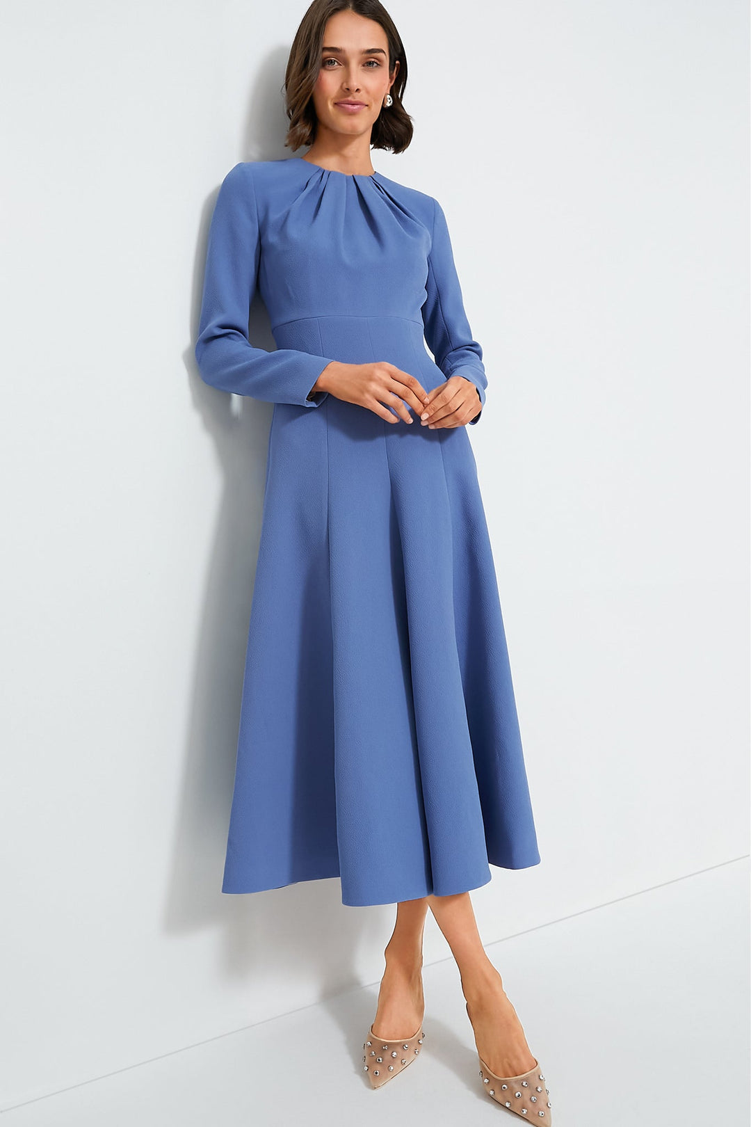 long-sleeve gathered midi dress – CELINA