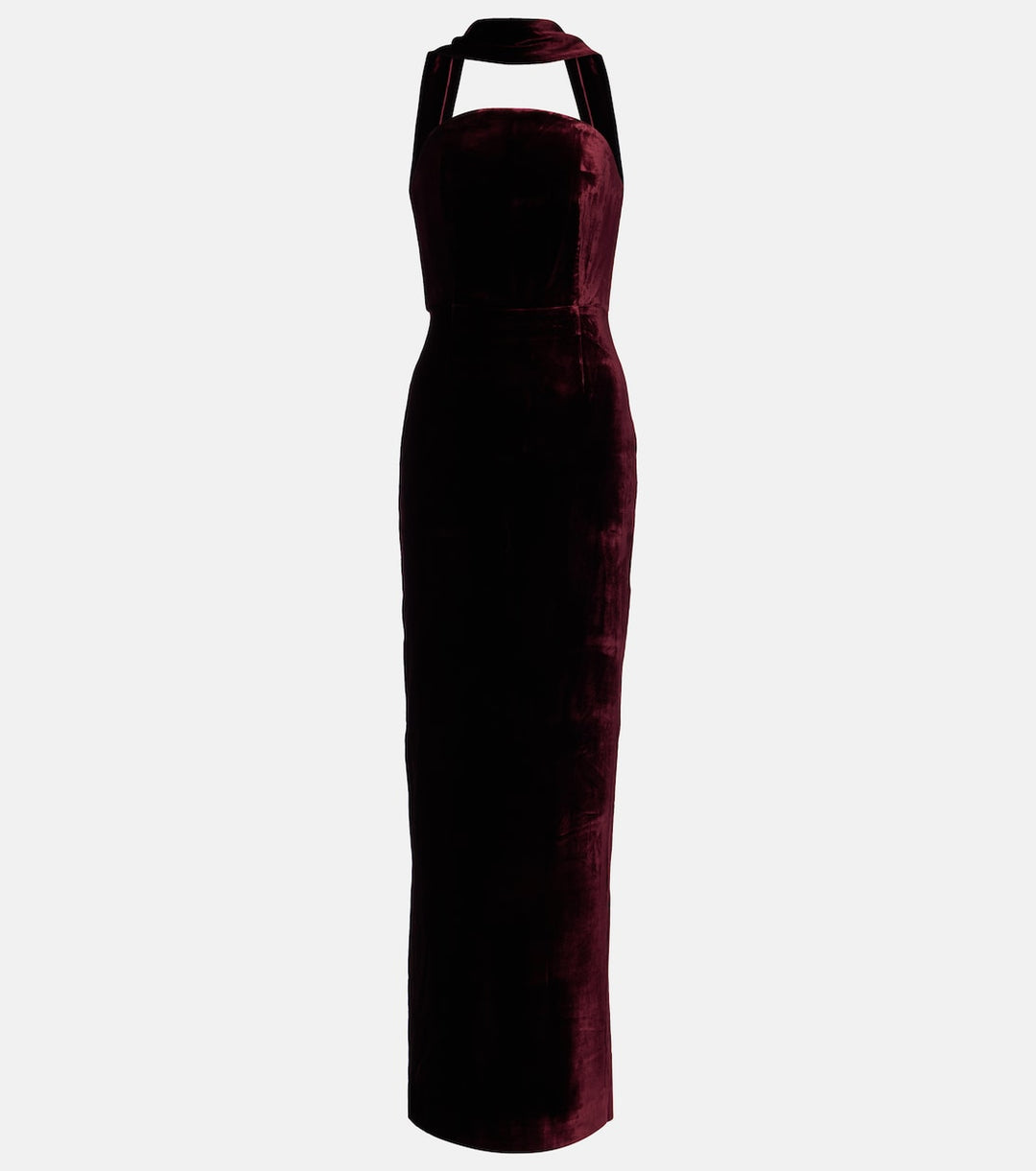 Strapless velvet gown with choker neckline – BORDEAUX