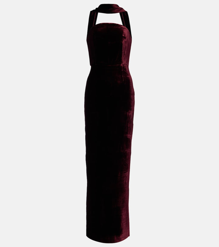 Strapless velvet gown with choker neckline – BORDEAUX