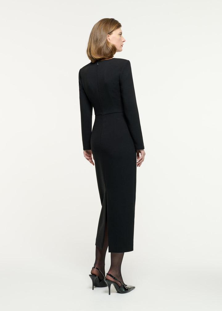long-sleeve sheath dress with draped neckline detail – RUBINA