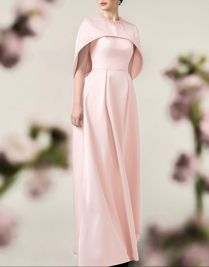 embellished cape gown in blush satin – AURELIA