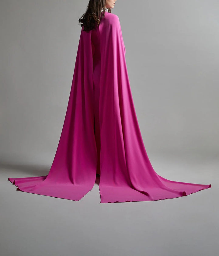 draped cape gown with embellished high neckline – FIORELLA