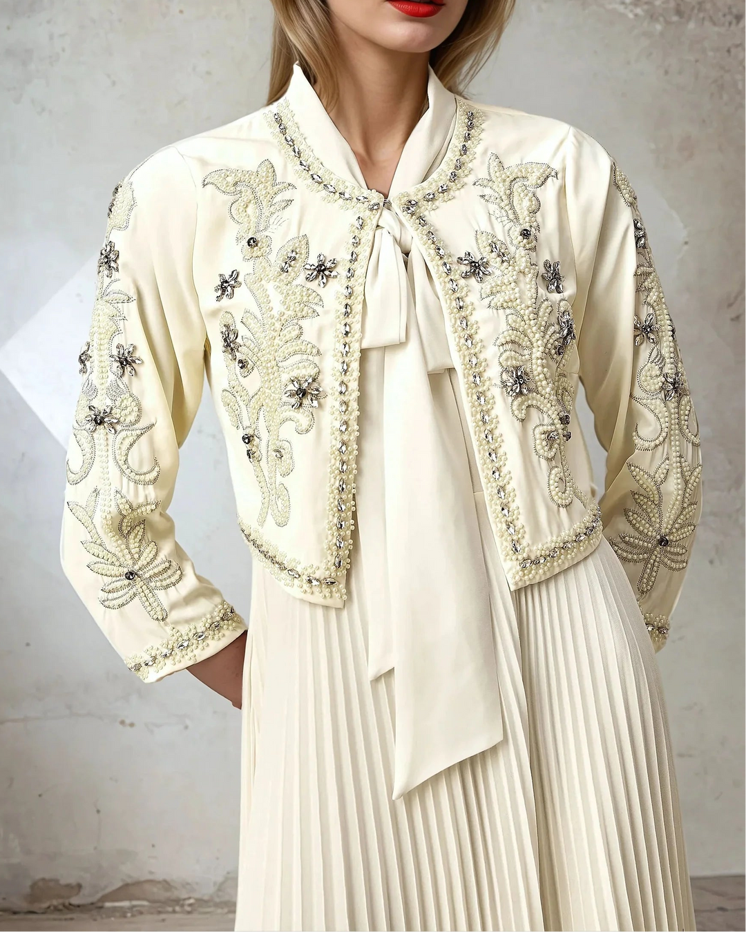 Haut à manches évasées plissées et ensemble jupe longue avec ceinture à la taille – Rosiny 