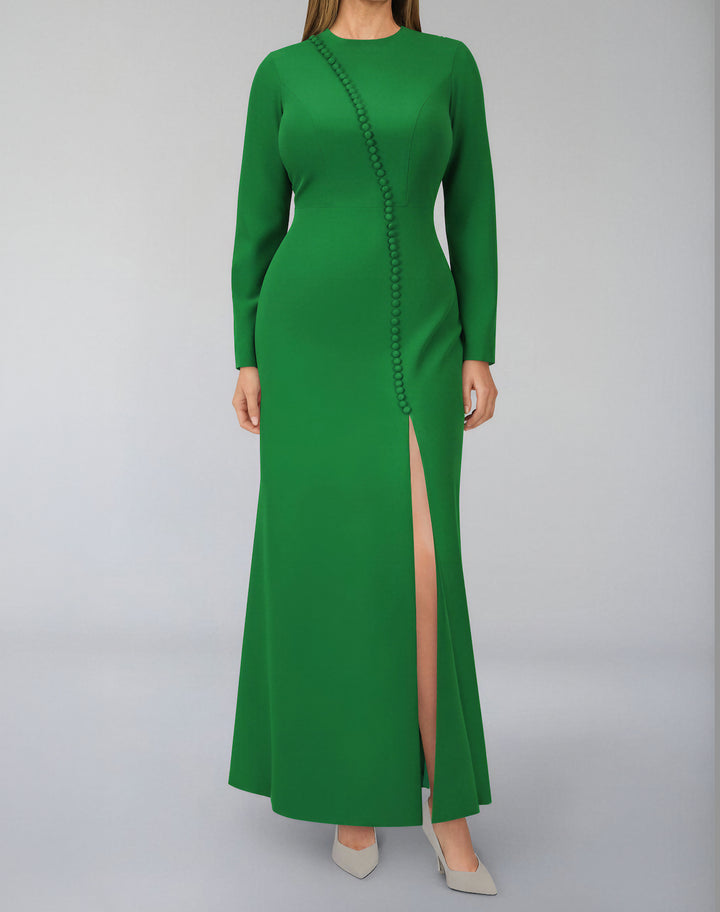 Buttoned long sleeve dress with side slit - POONY-1