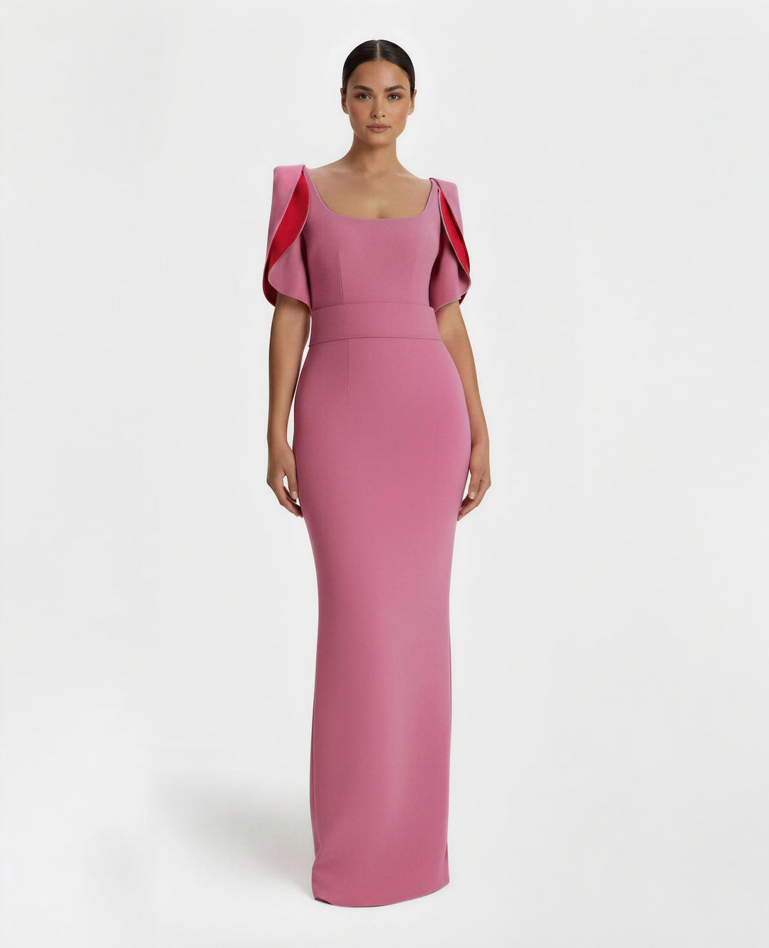 square-neck gown with contrast petal sleeves – EDEN-1