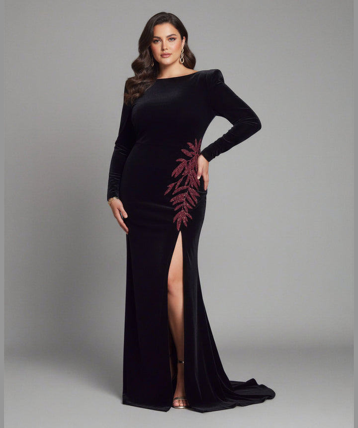 embellished slit velvet gown – Nolah-1