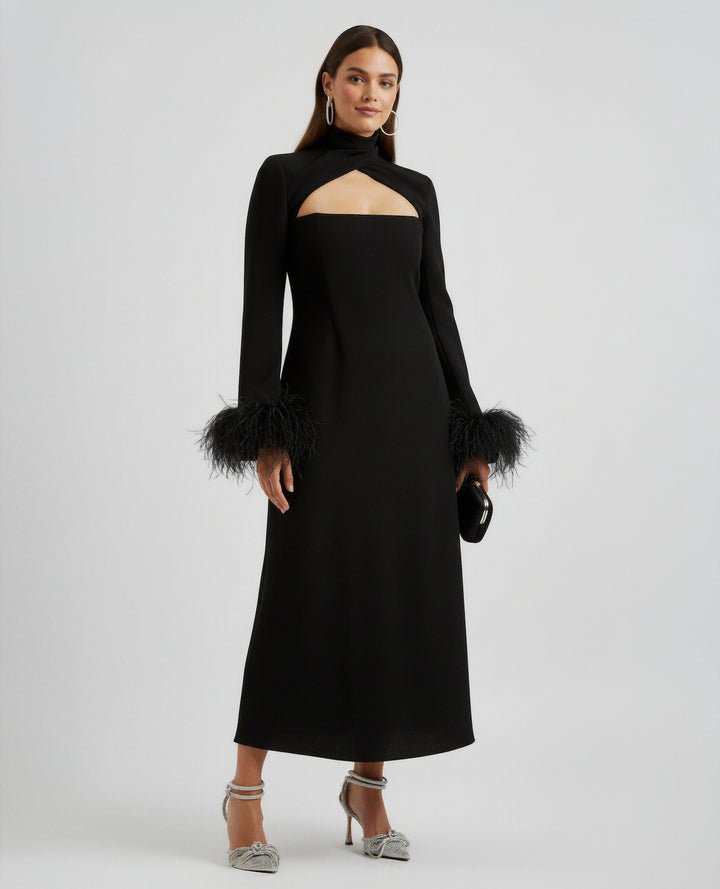 Cutout midi dress with feathered cuffs – Rovin-1
