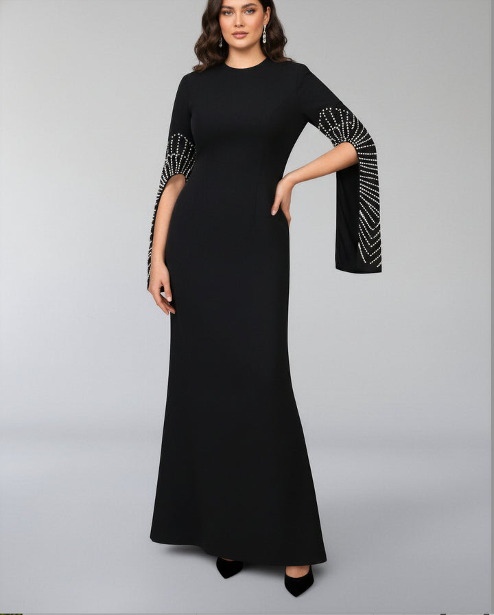 Column dress with beaded long sleeves - LOGAAN-1