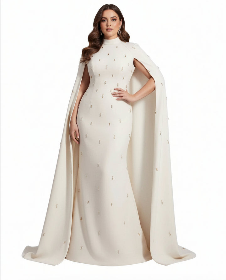 High-neck column gown with embellished cape – Zonia-1