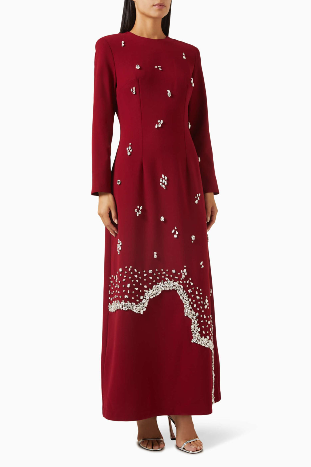 Embellished long-sleeve gown with crystal accents – RUBYE