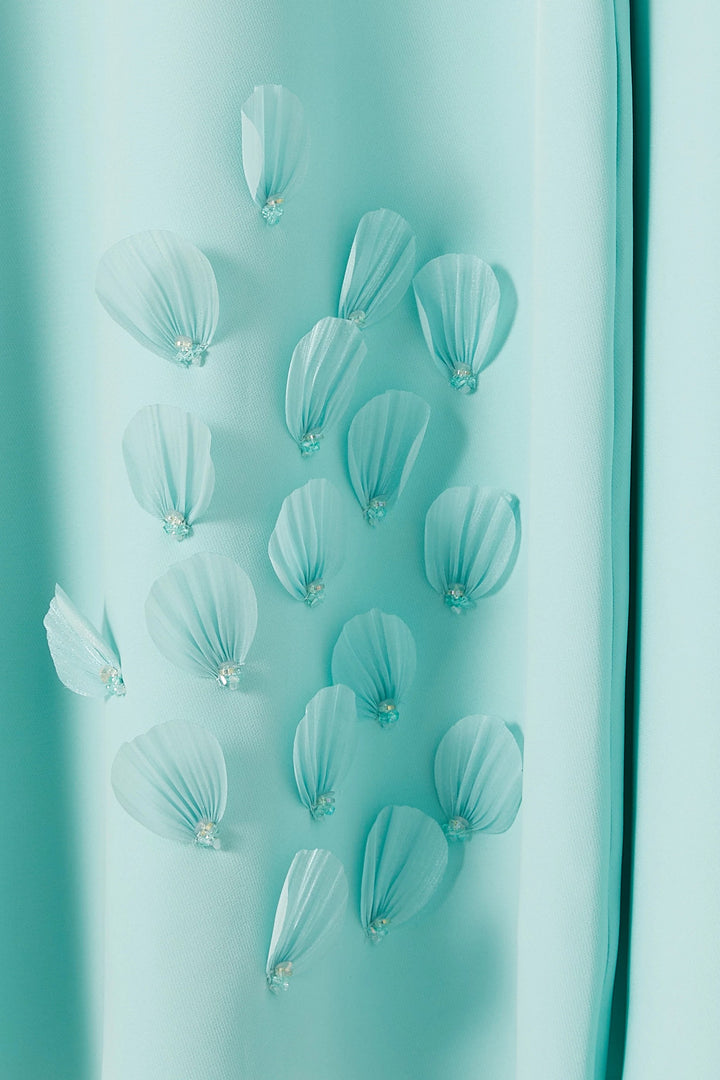 Cape Sleeve Midi Dress with Floral Appliqué – AQUA