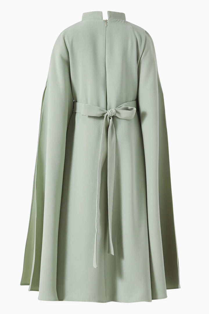 Cape Sleeve Midi Dress with Floral Appliqué – AQUA