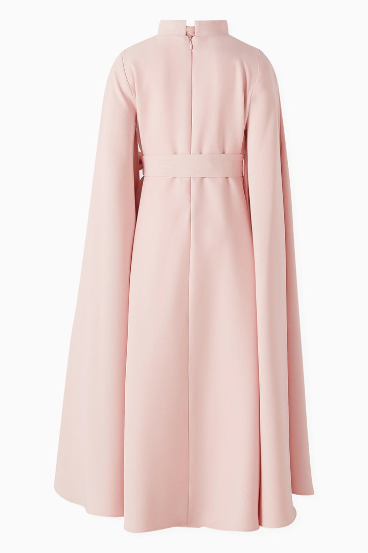 Cape Sleeve Midi Dress with Floral Appliqué – AQUA