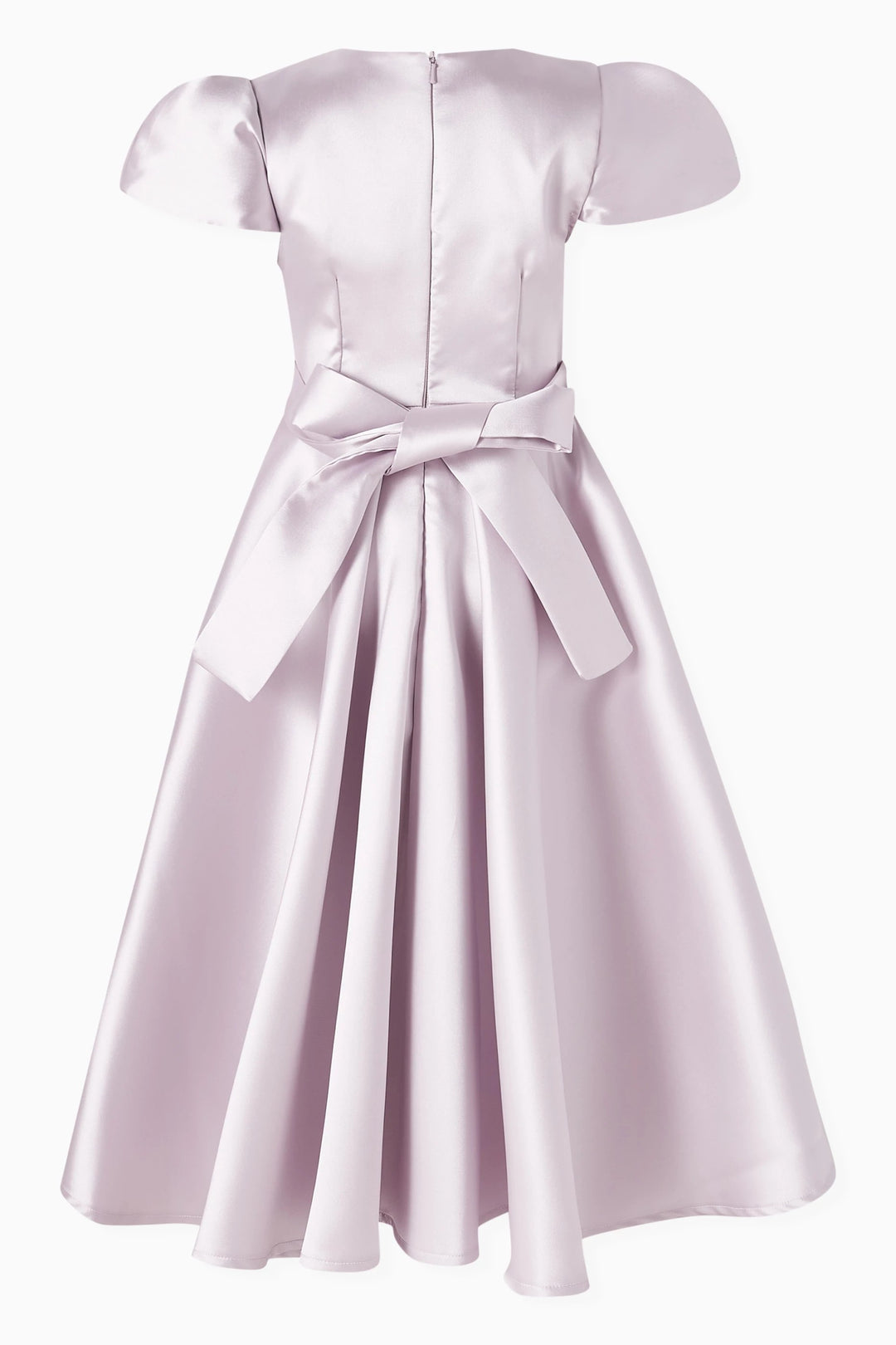 Puff Sleeve Satin Midi Dress with Floral Appliqué – GRACE