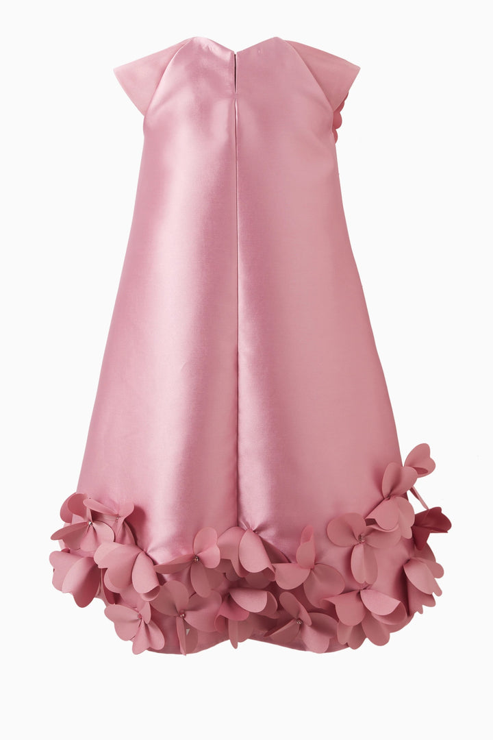 Sleeveless Satin A-Line Dress with 3D Floral Hem – GOLDEN