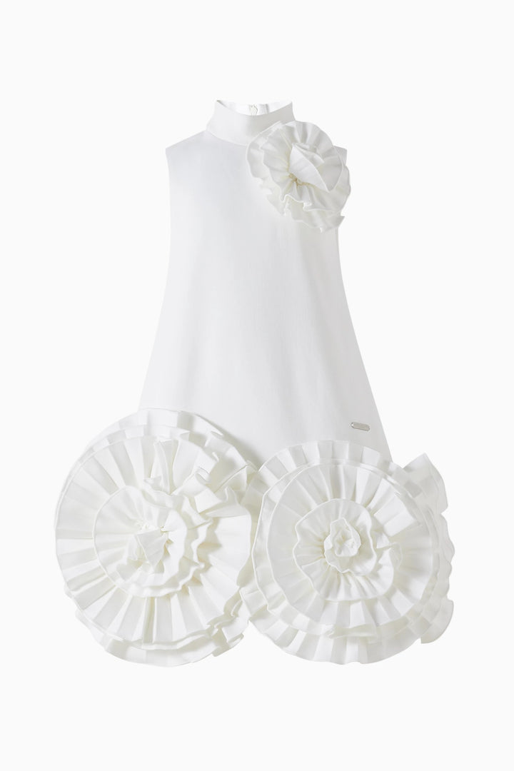 Sleeveless High-Neck A-Line Dress with Oversized Floral Appliqués – BLOSSOM