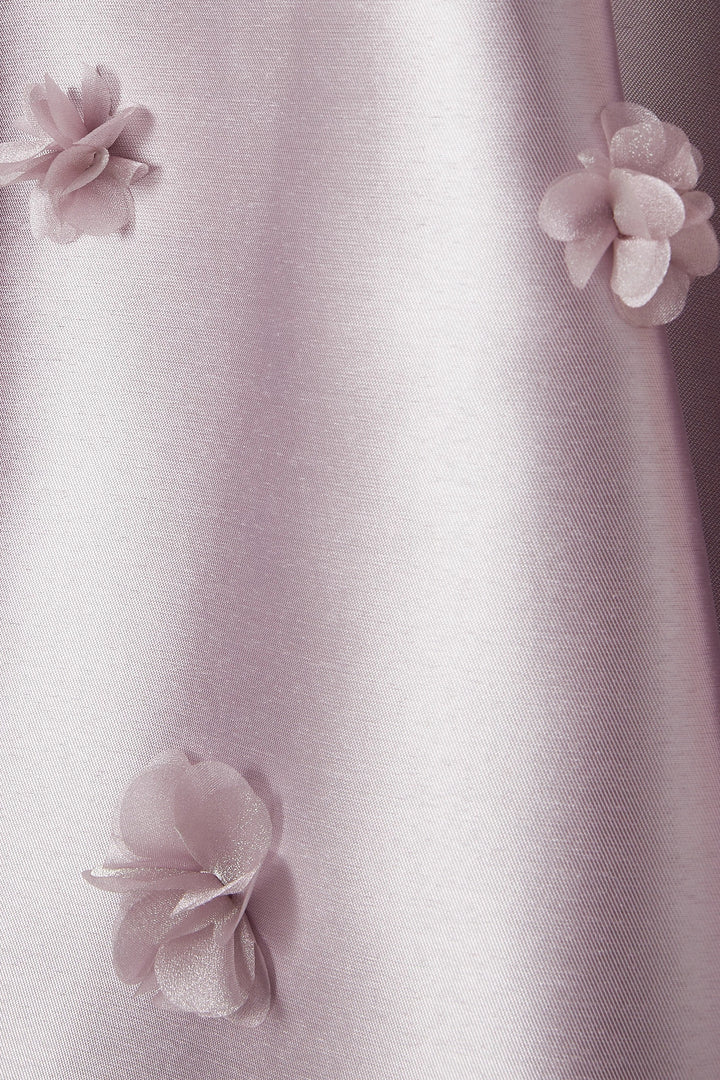 Satin High-Low Dress with 3D Floral Appliqué – LILAC