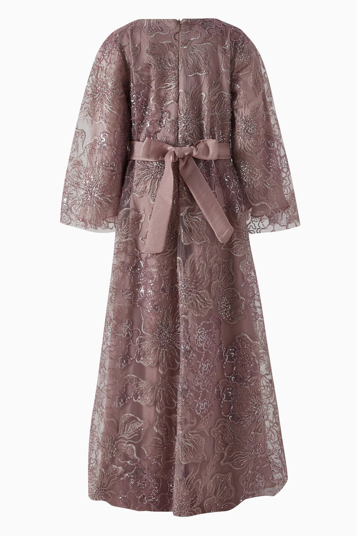 Embroidered Lace Midi Dress with Tie Waist – GOLDEN