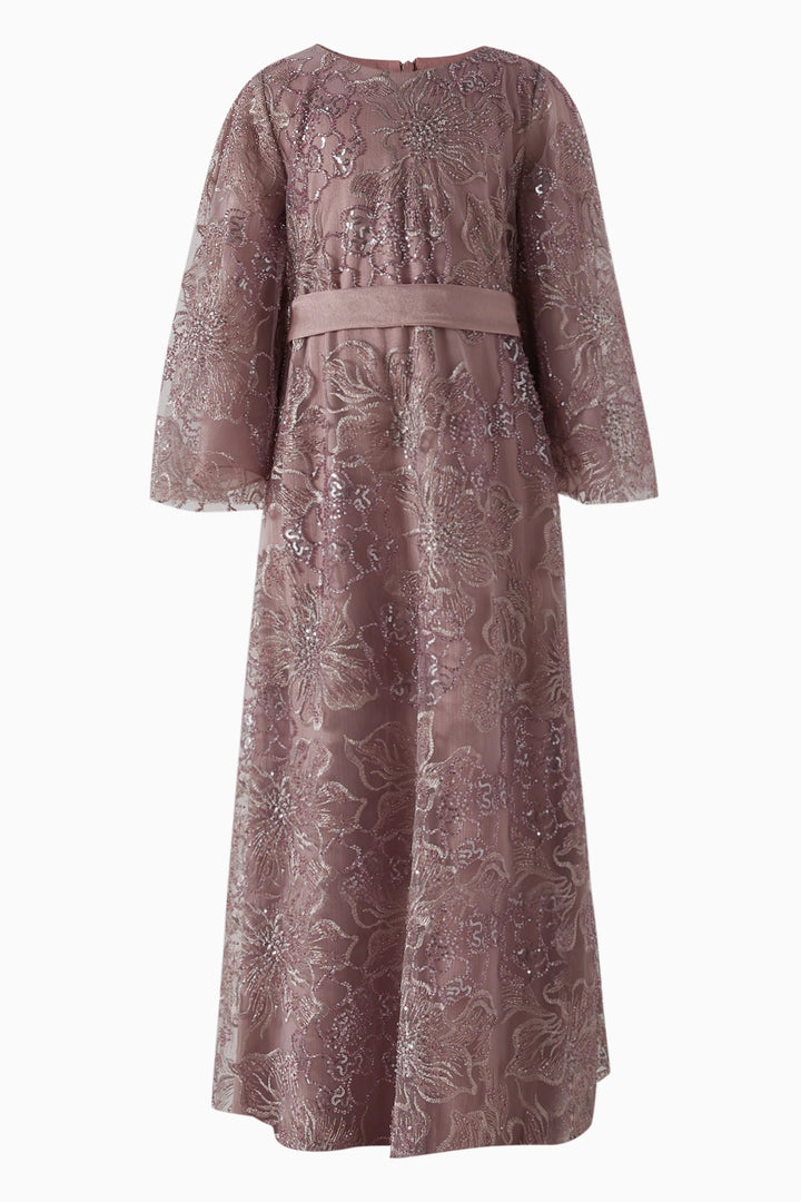 Embroidered Lace Midi Dress with Tie Waist – GOLDEN