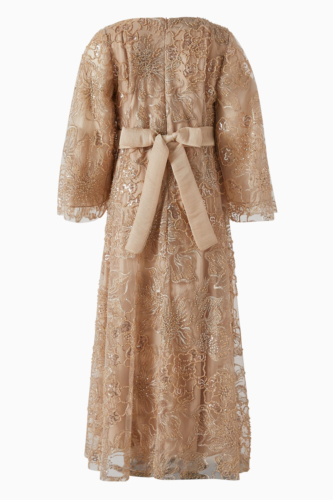 Embroidered Lace Midi Dress with Tie Waist – GOLDEN