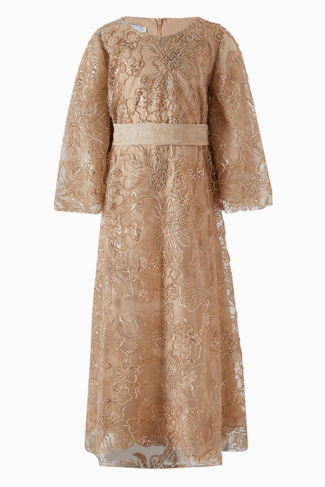 Embroidered Lace Midi Dress with Tie Waist – GOLDEN