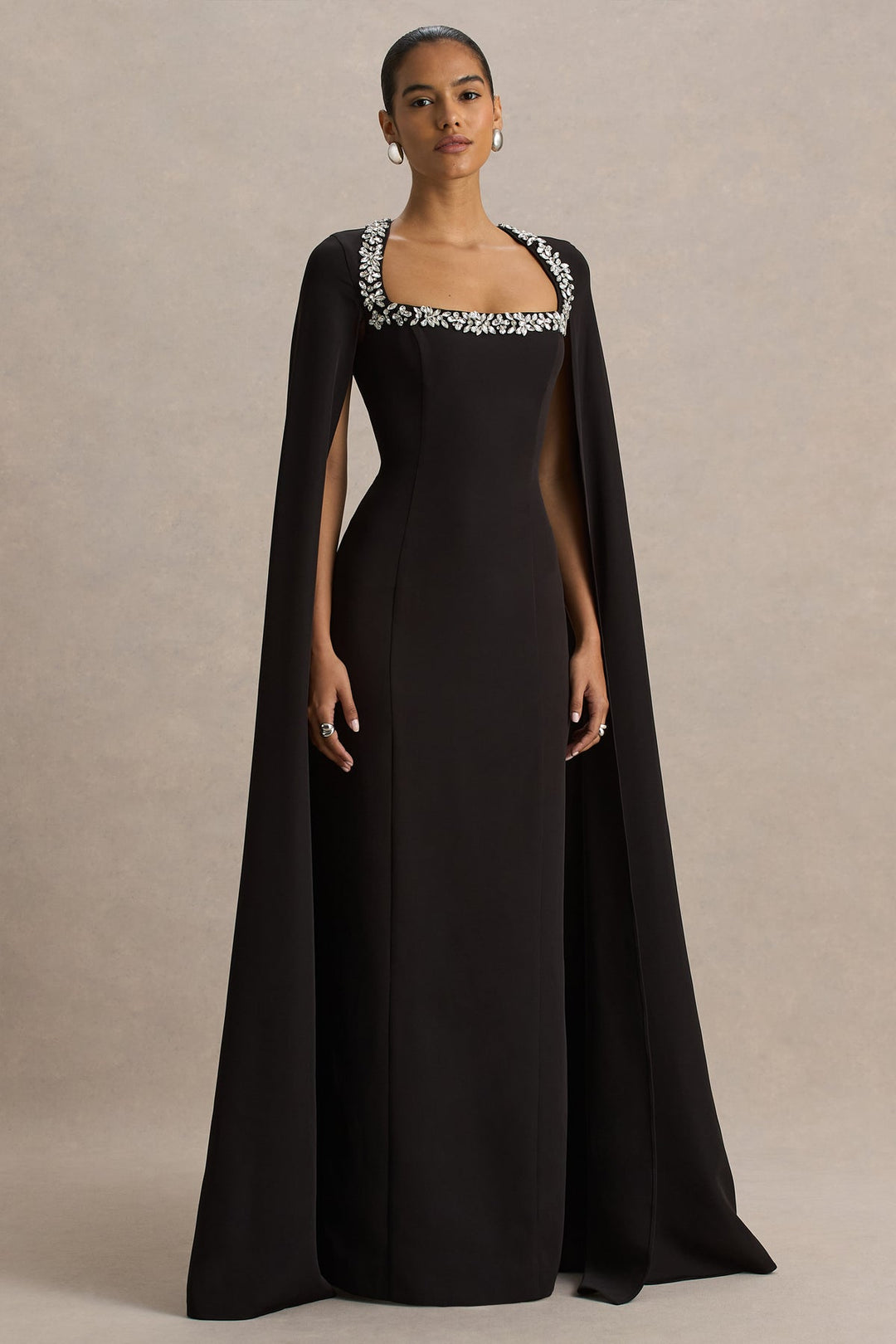 Embellished square-neck cape gown – ESMÉ