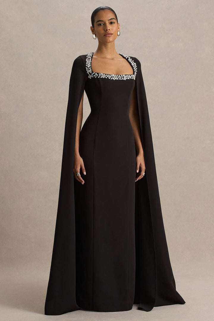 Embellished square-neck cape gown – ESMÉ