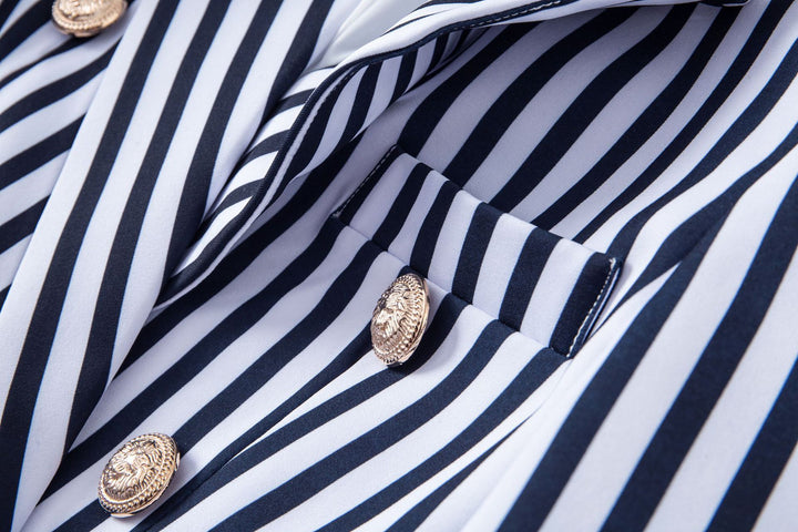 سترة مخططة مزدوجة الصدر بأزرار ذهبية – مارينا