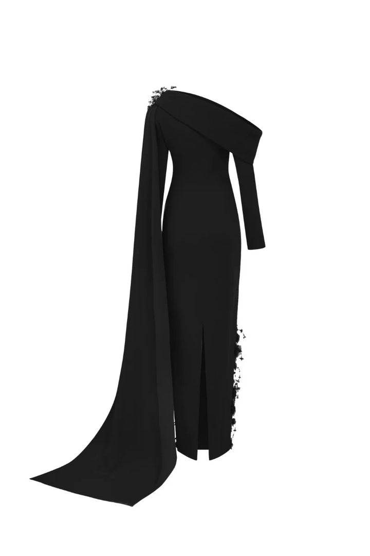 one-shoulder embellished gown with draped sash – CELVINA