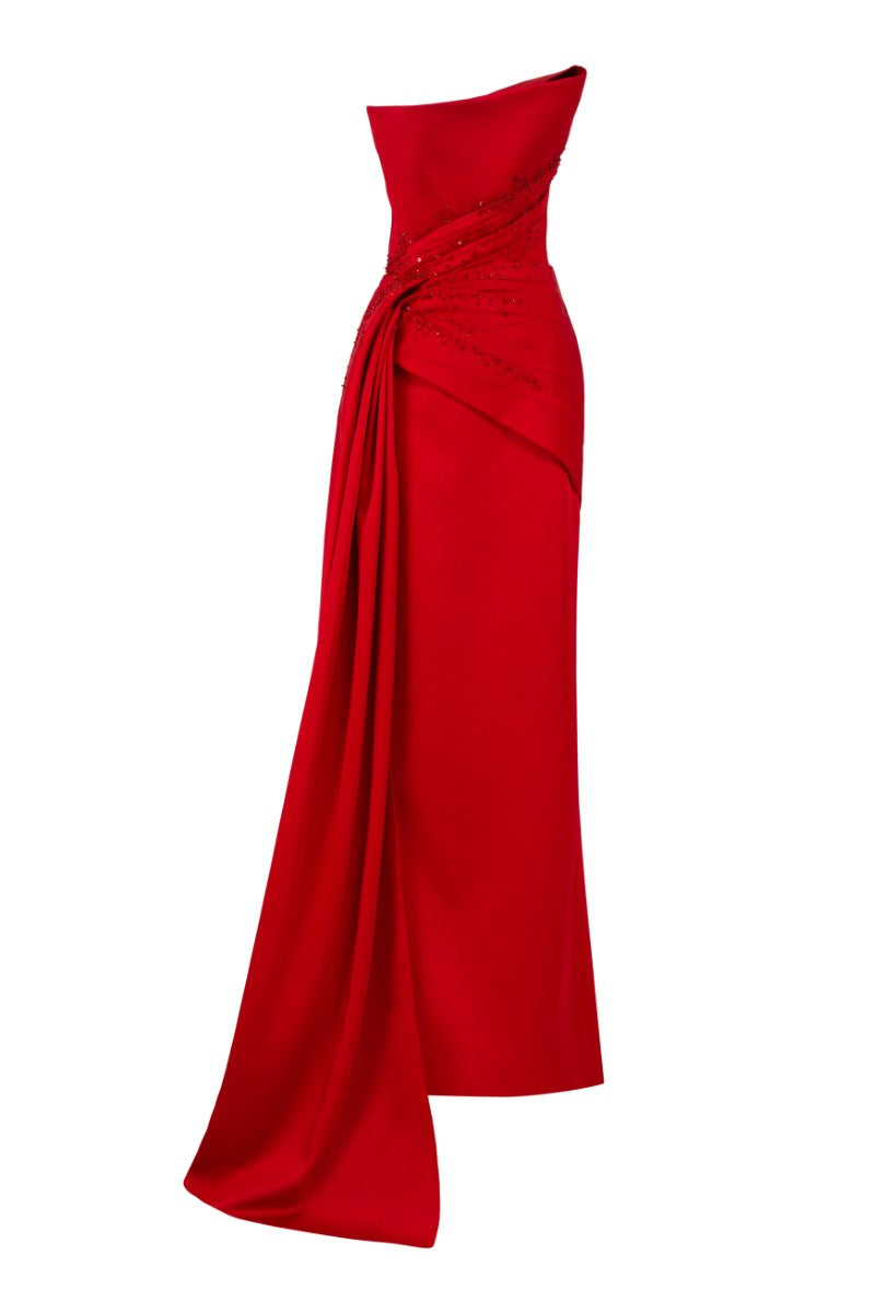 asymmetric draped satin gown – SCARLETE
