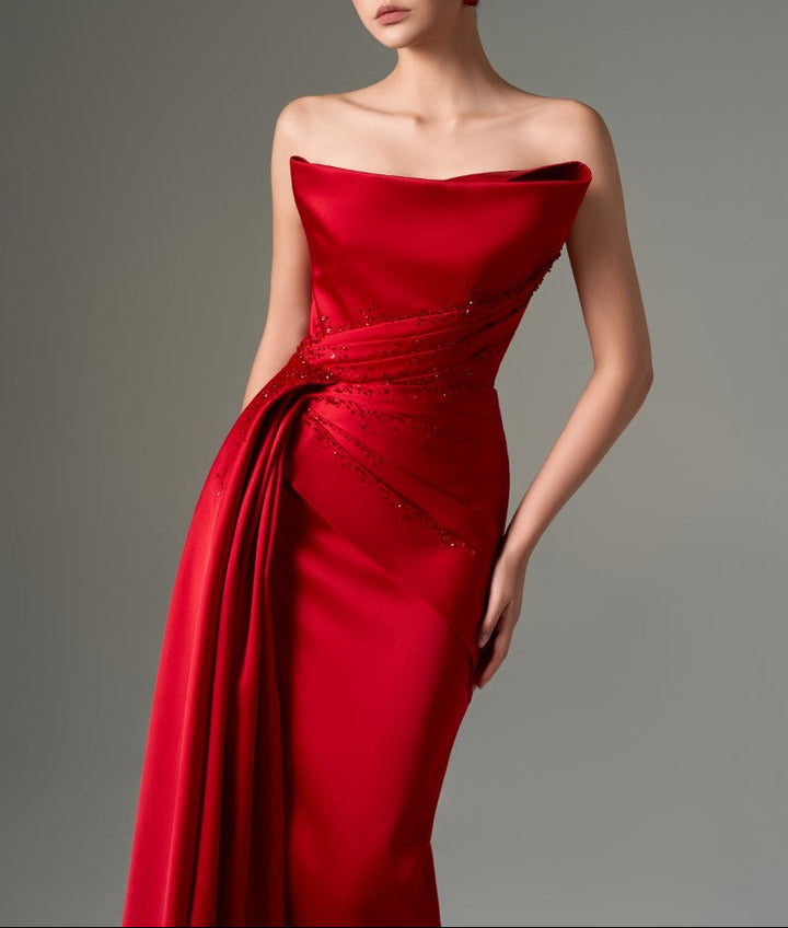 asymmetric draped satin gown – SCARLETE