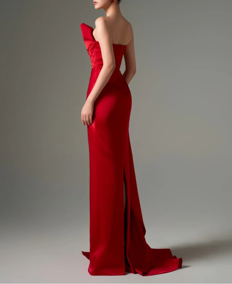 asymmetric draped satin gown – SCARLETE
