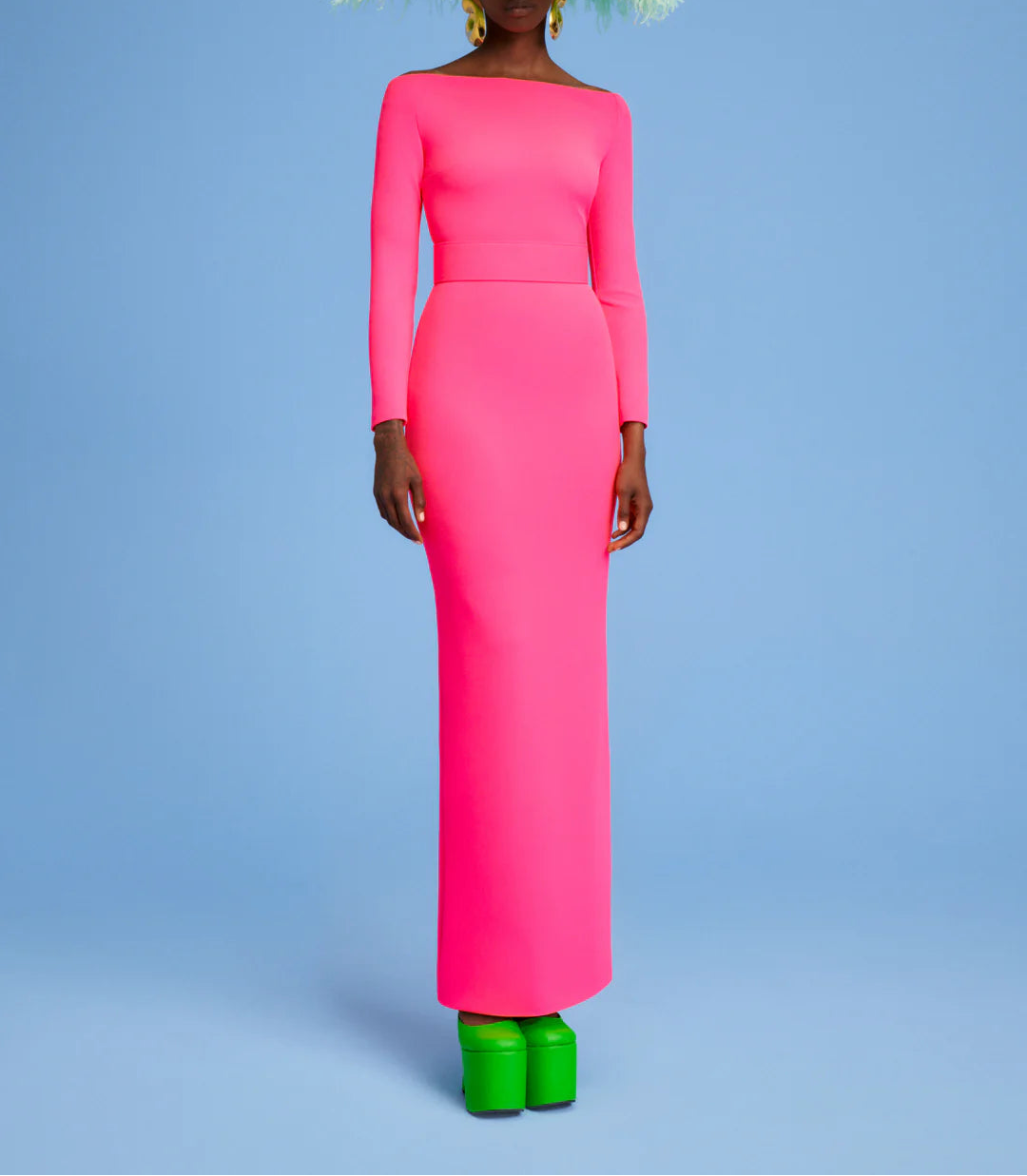 off-shoulder column gown with long sleeves – SABINA