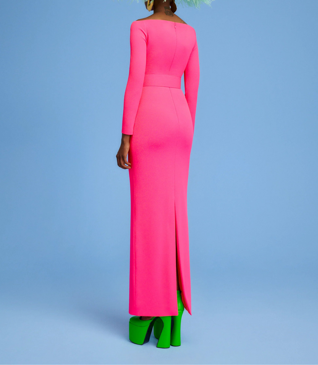 off-shoulder column gown with long sleeves – SABINA